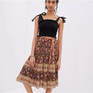 Beach Gold NWT Boho Printed Midi Skirt Size L